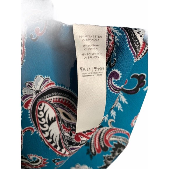 White House Black Market Blue Paisley Mock Neck With Tie Dress Size Small - Picture 10 of 11